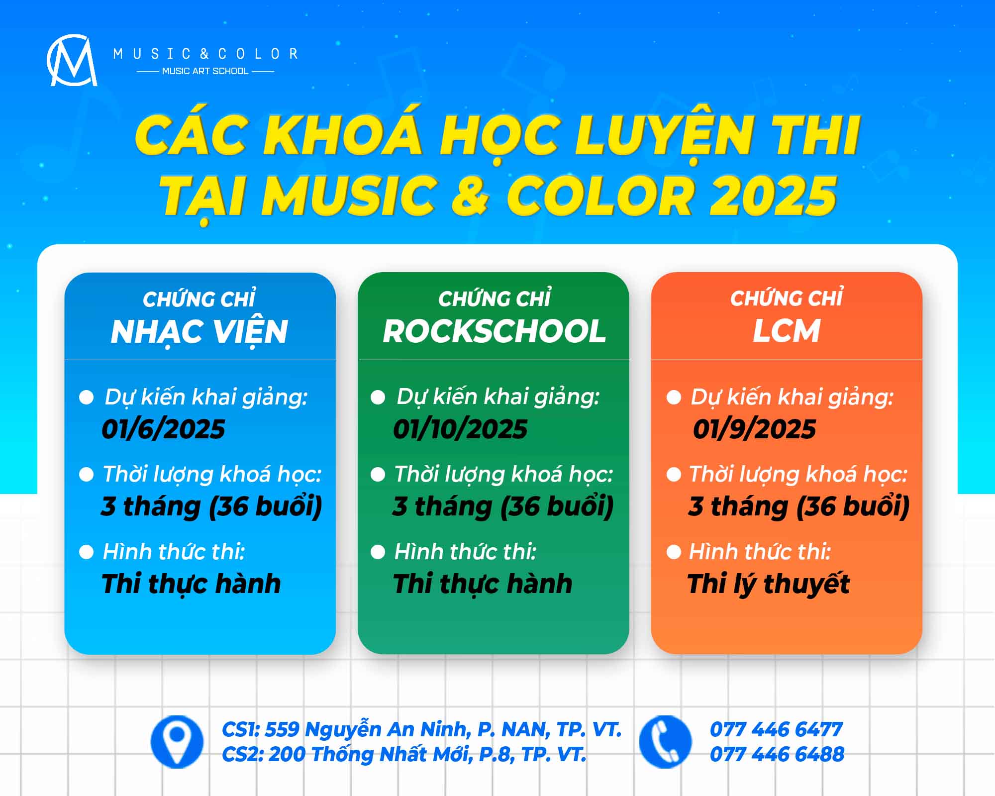 Các khóa luyện thi tại Music & Color - Vũng Tàu.